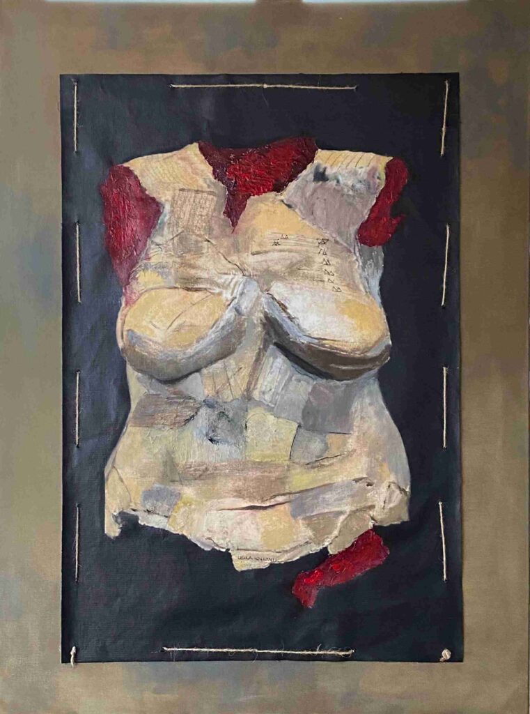 
Vítima do Terror, 2023 Série Registros de Guerra, Acrílica e colagem em canvas 80 x 60 cm